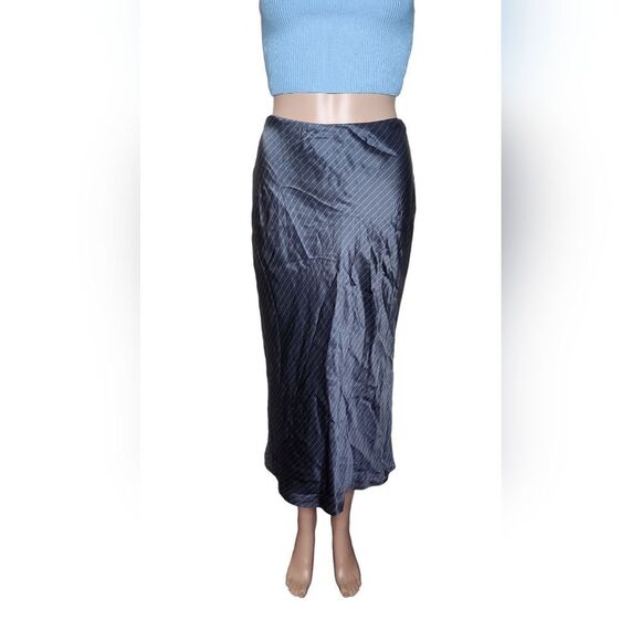 NWT L'agence Perin women's gray striped silk bias casual midi skirt Size XS